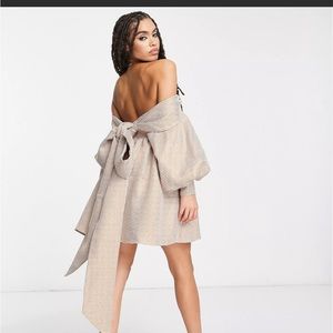 ASOS Strapless Dress in Beige Check
